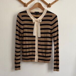 J. Crew Jackie Striped Tie Neck Merino Wool Cardigan